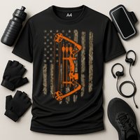 Bow Hunting American Flag Hunter Archery Tree Camouflage Cooling Performance Crew T-Shirt