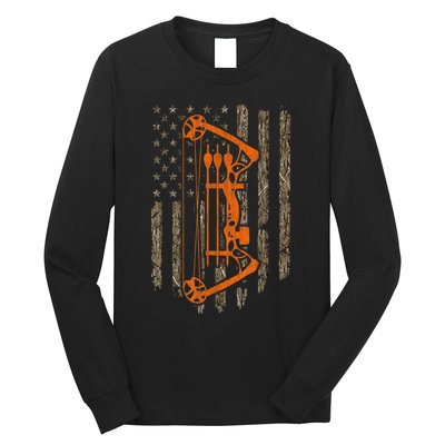 Bow Hunting American Flag Hunter Archery Tree Camouflage Long Sleeve Shirt