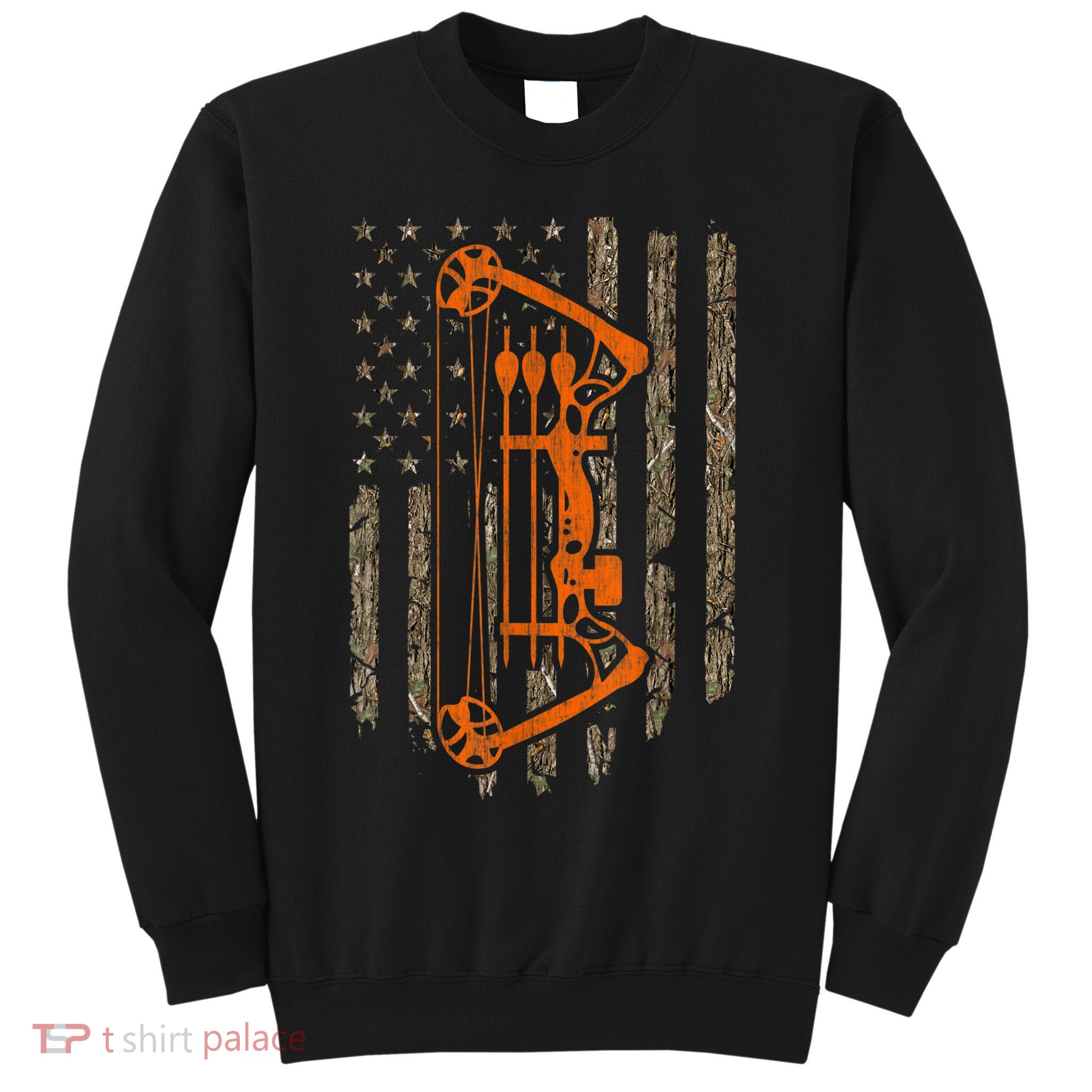 Bow Hunting American Flag Hunter Archery Tree Camouflage Sweatshirt