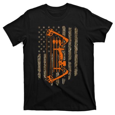 Bow Hunting American Flag Hunter Archery Tree Camouflage T-Shirt