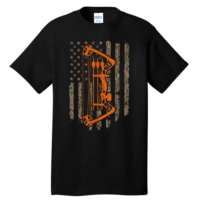 Bow Hunting American Flag Hunter Archery Tree Camouflage Tall T-Shirt