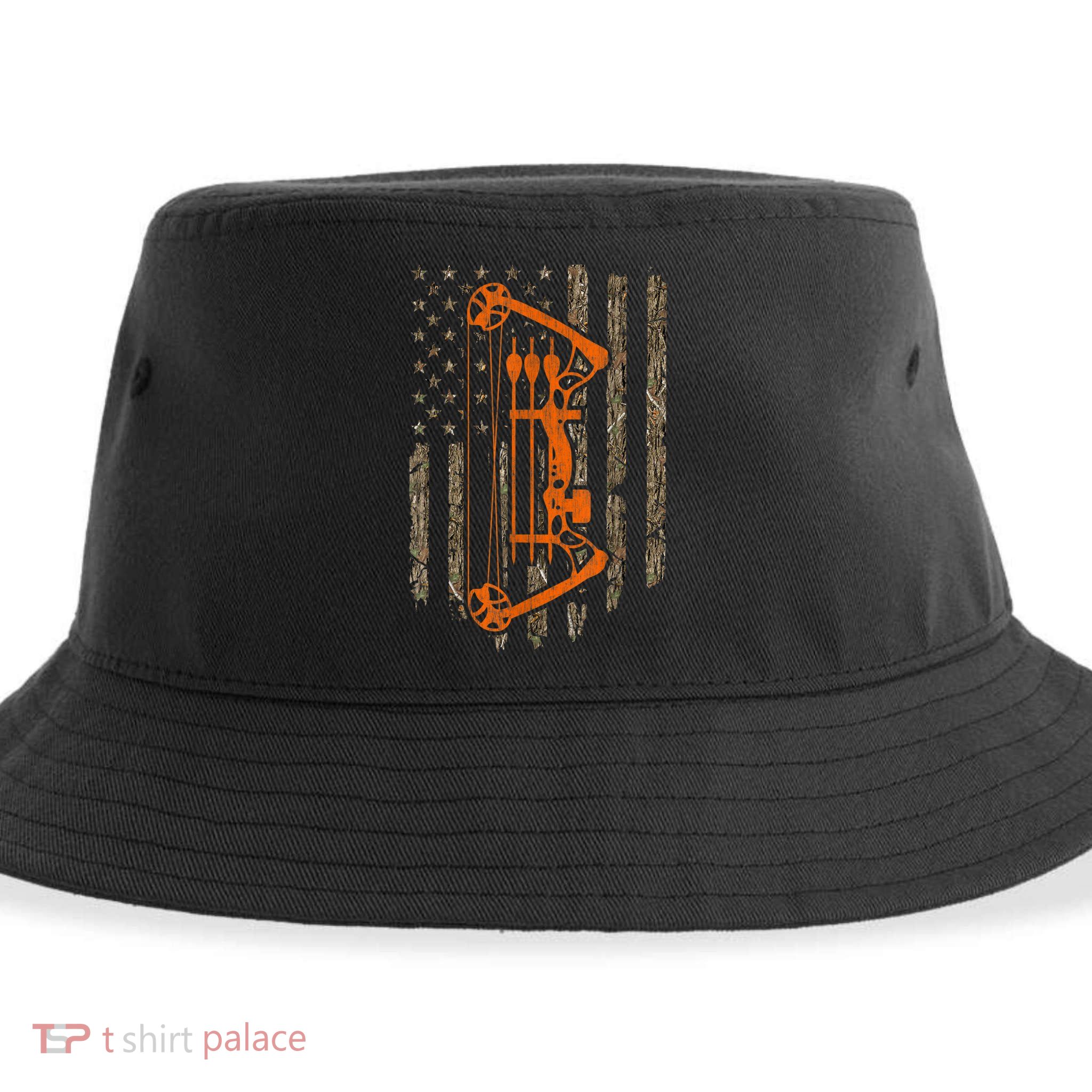Bow Hunting American Flag Hunter Archery Tree Camouflage Sustainable Bucket Hat