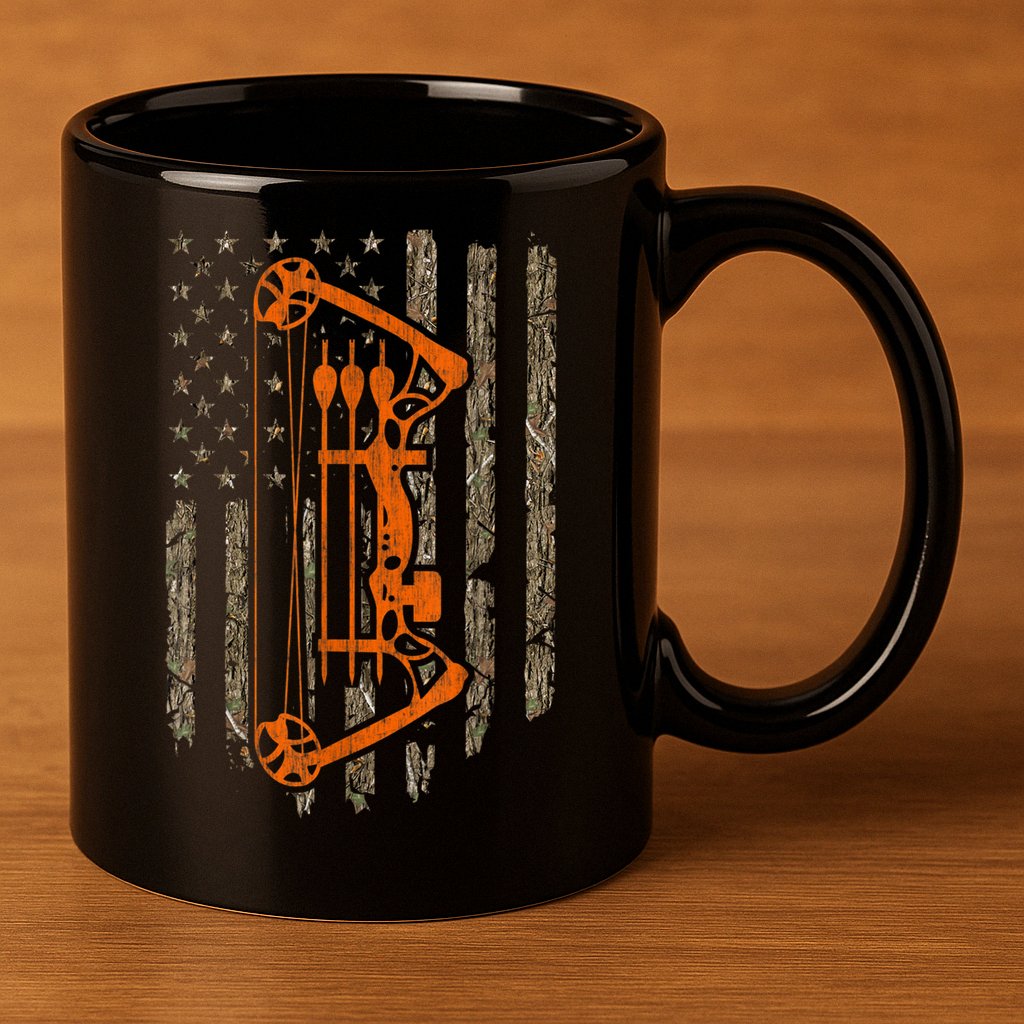 Bow Hunting American Flag Hunter Archery Tree Camouflage 11oz C Handle Ceramic Mug