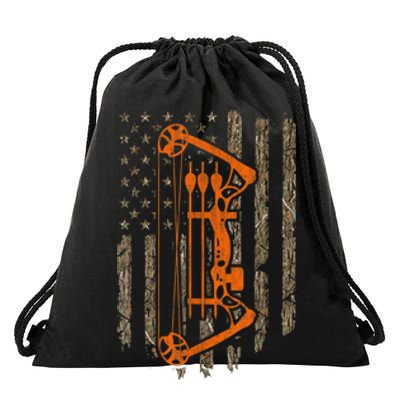 Bow Hunting American Flag Hunter Archery Tree Camouflage Drawstring Bag