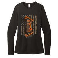 Bow Hunting American Flag Hunter Archery Tree Camouflage Womens CVC Long Sleeve Shirt