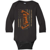 Bow Hunting American Flag Hunter Archery Tree Camouflage Baby Long Sleeve Bodysuit