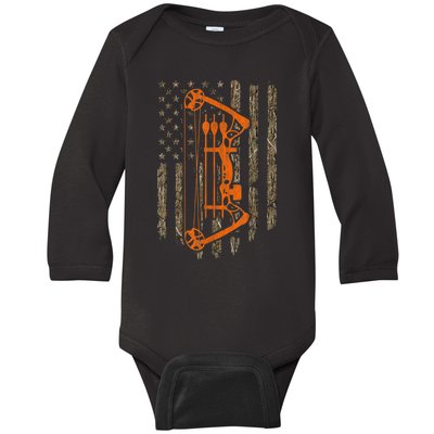 Bow Hunting American Flag Hunter Archery Tree Camouflage Baby Long Sleeve Bodysuit