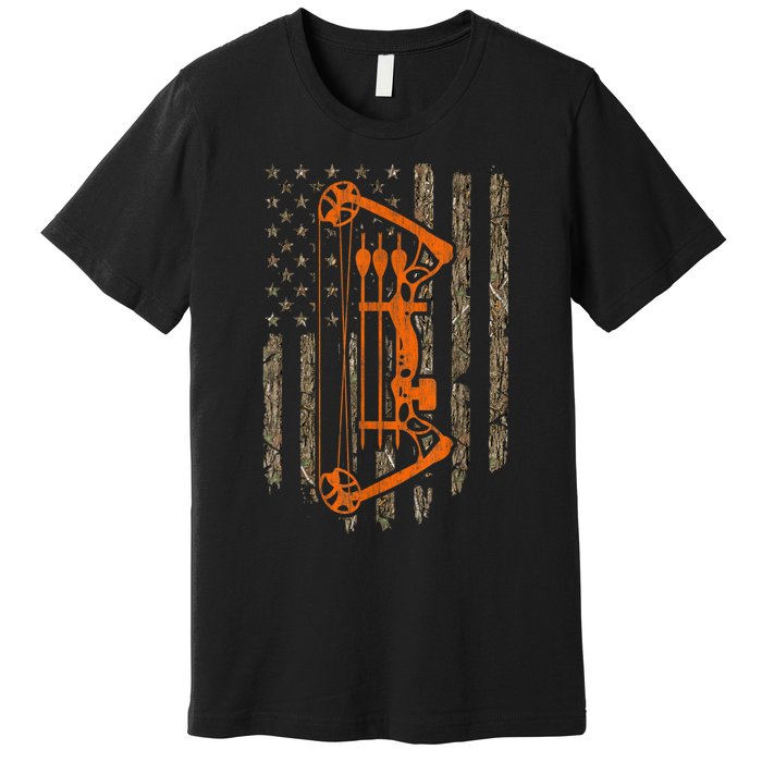 Bow Hunting American Flag Hunter Archery Tree Camouflage Premium T-Shirt