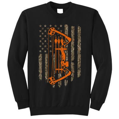 Bow Hunting American Flag Hunter Archery Tree Camouflage Tall Sweatshirt