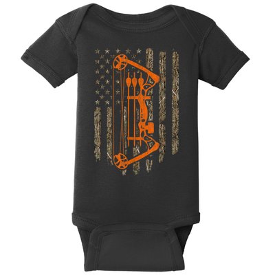 Bow Hunting American Flag Hunter Archery Tree Camouflage Baby Bodysuit
