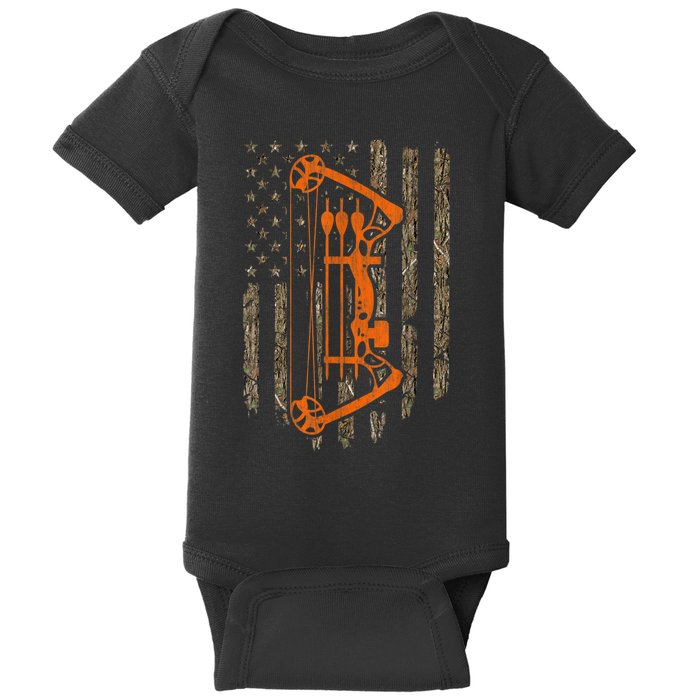 Bow Hunting American Flag Hunter Archery Tree Camouflage Baby Bodysuit