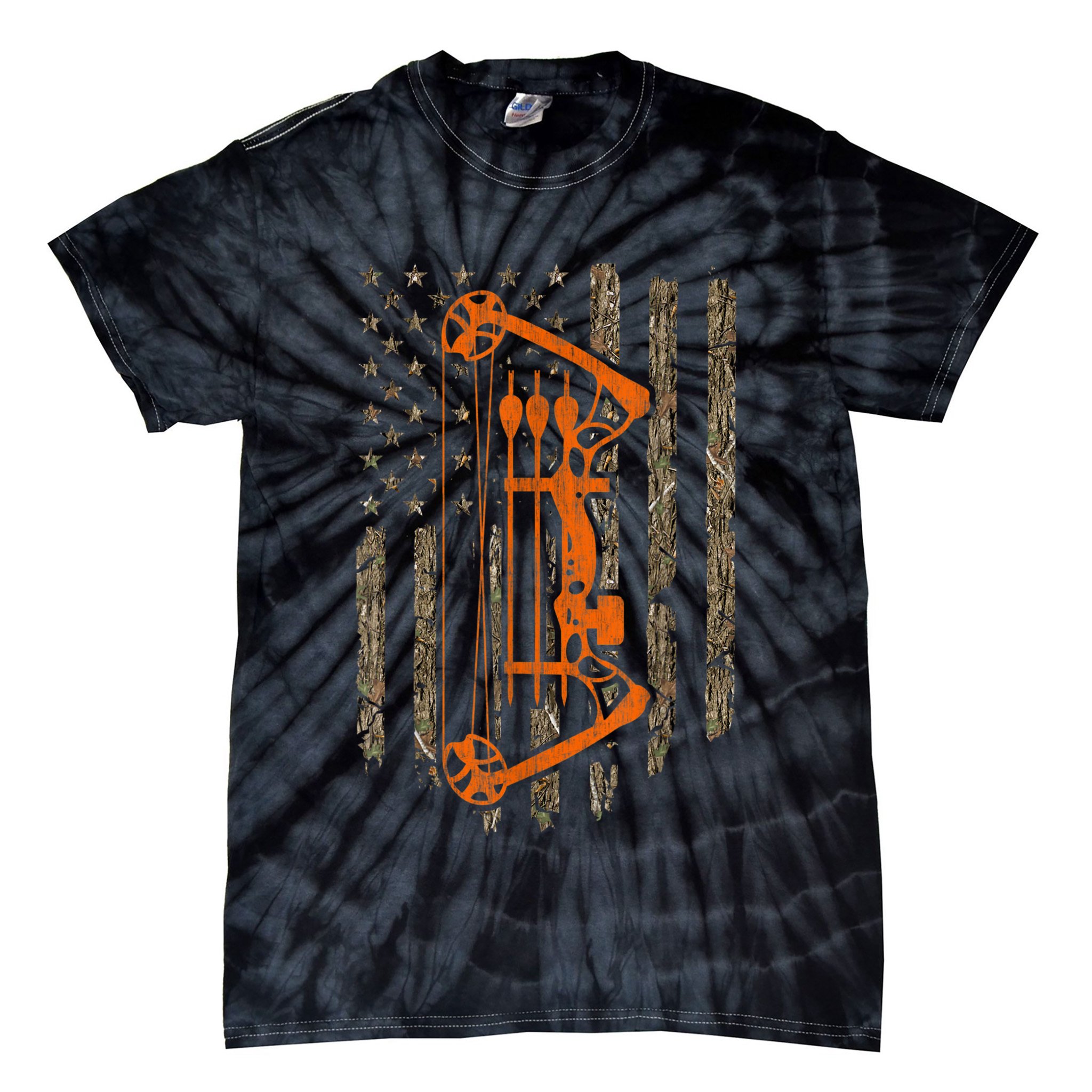 Bow Hunting American Flag Hunter Archery Tree Camouflage Tie-Dye T-Shirt