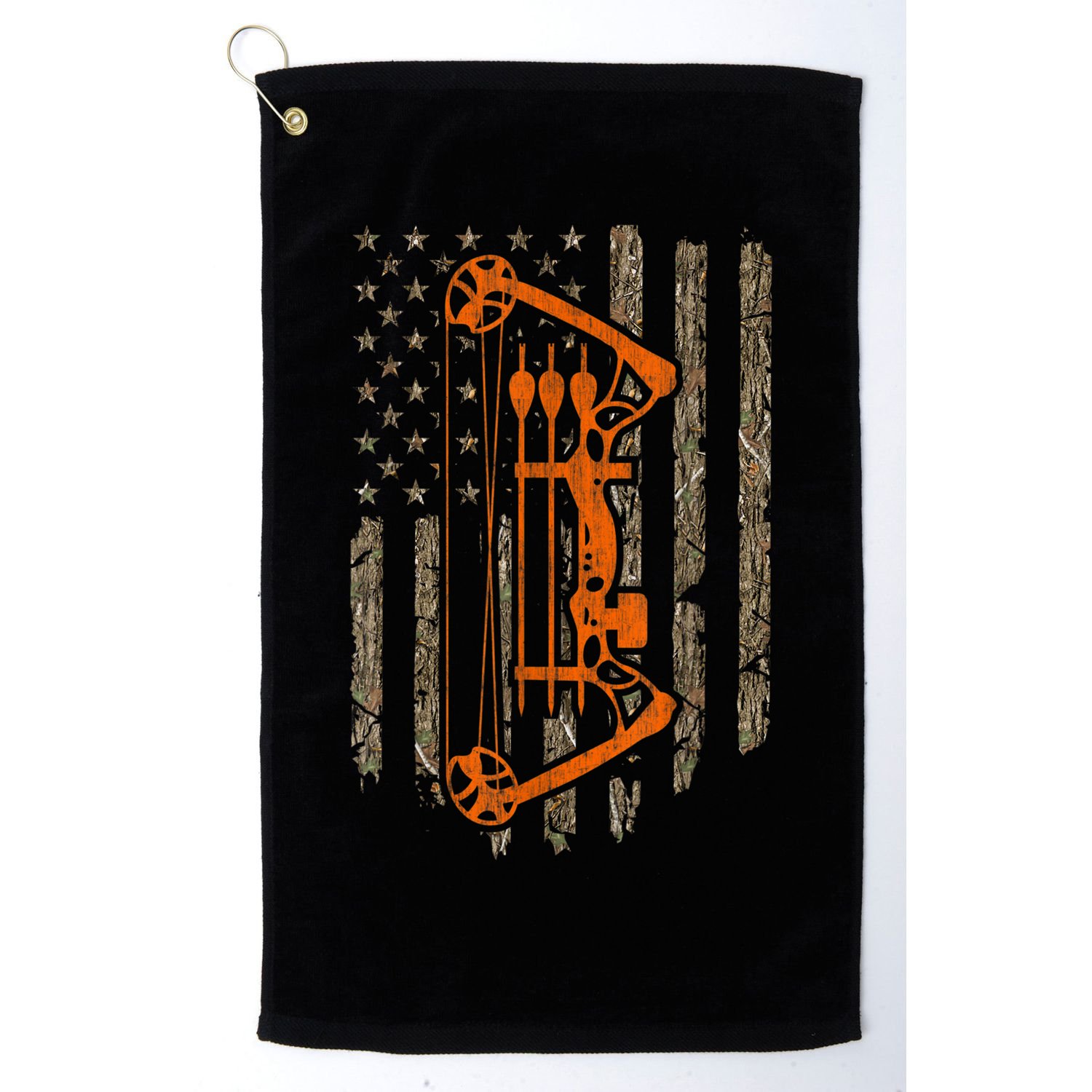 Bow Hunting American Flag Hunter Archery Tree Camouflage Golf Towel
