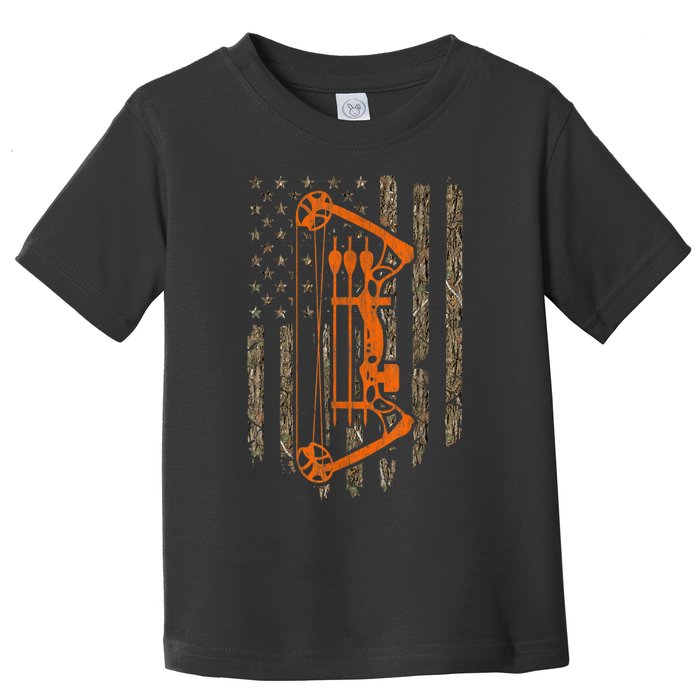 Bow Hunting American Flag Hunter Archery Tree Camouflage Toddler T-Shirt