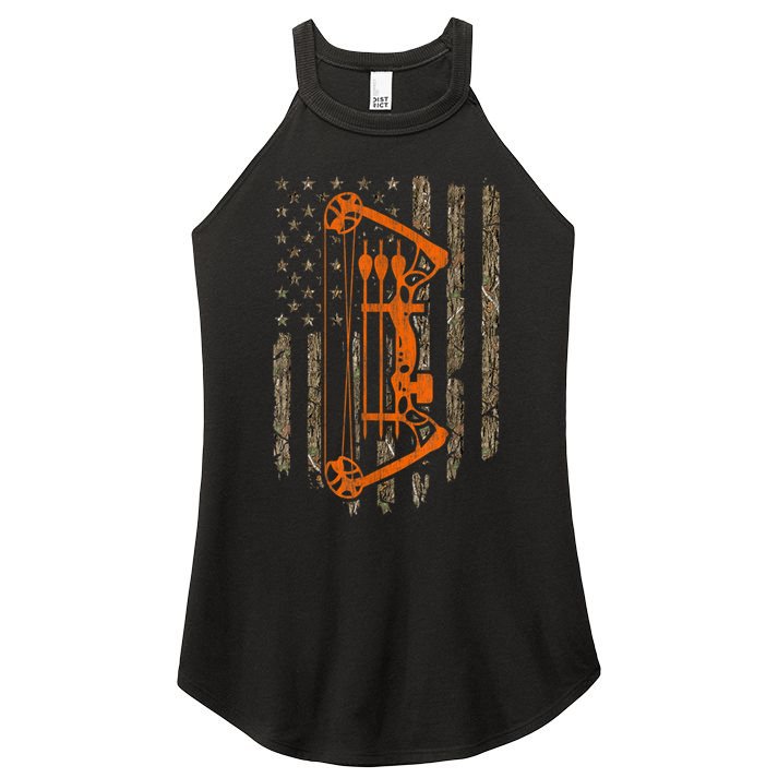 Bow Hunting American Flag Hunter Archery Tree Camouflage Women's Perfect Tri Rocker Tank
