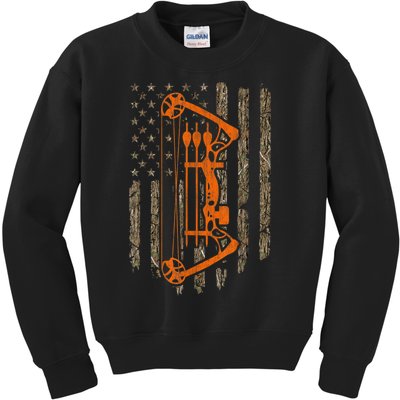 Bow Hunting American Flag Hunter Archery Tree Camouflage Kids Sweatshirt