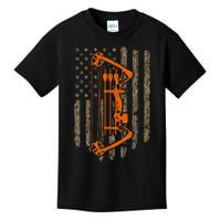 Bow Hunting American Flag Hunter Archery Tree Camouflage Kids T-Shirt