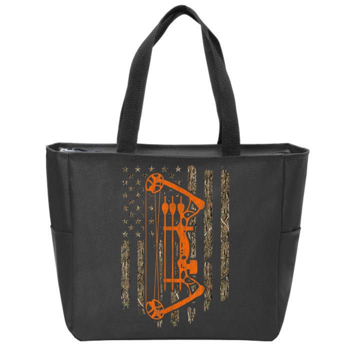 Bow Hunting American Flag Hunter Archery Tree Camouflage Zip Tote Bag