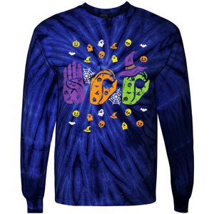 Boo Hands American Sign Language Pride ASL Halloween Tie-Dye Long Sleeve Shirt