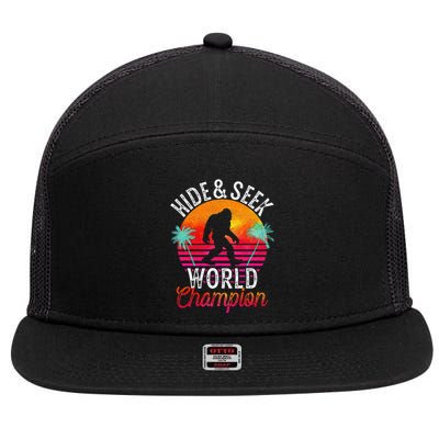 Bigfoot Hide And Seek World Champion Sasquatch Retro Vintage 7 Panel Mesh Trucker Snapback Hat