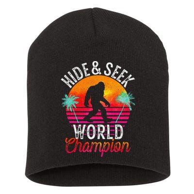 Bigfoot Hide And Seek World Champion Sasquatch Retro Vintage Short Acrylic Beanie