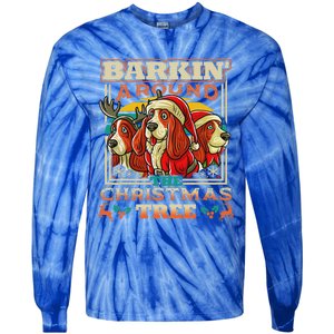 Basset Hound Barkin Around The Christmas Tree Dog Tie-Dye Long Sleeve Shirt