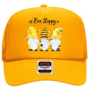 Bee Happy Bee Gnome Spring High Crown Mesh Back Trucker Hat