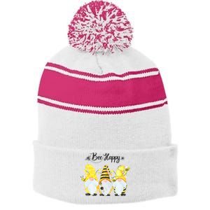 Bee Happy Bee Gnome Spring Stripe Pom Pom Beanie