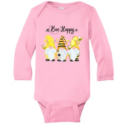 Bee Happy Bee Gnome Spring Baby Long Sleeve Bodysuit