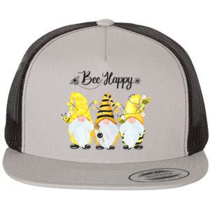 Bee Happy Bee Gnome Spring Flat Bill Trucker Hat