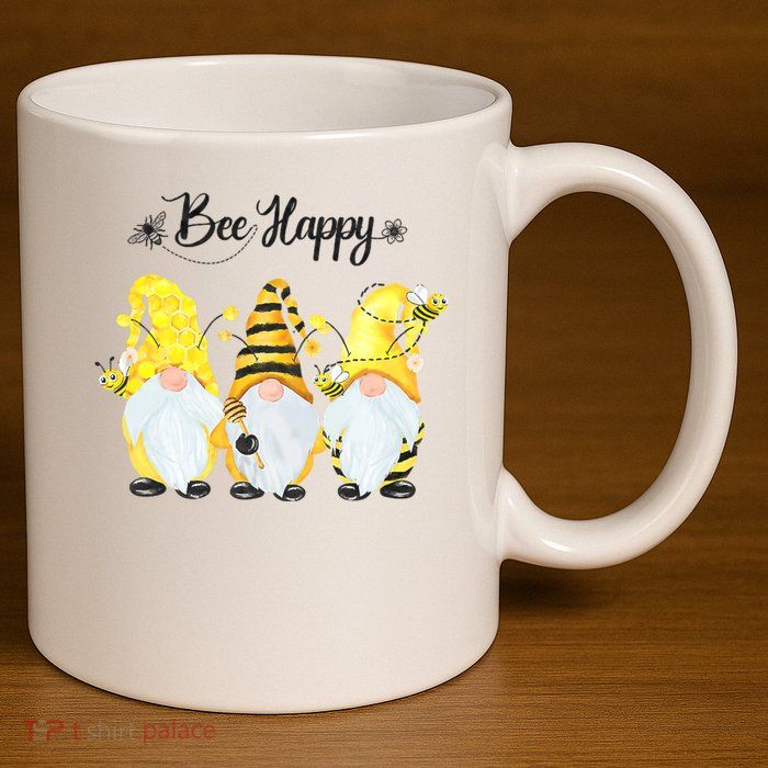 Bee Happy Bee Gnome Spring 11oz C Handle Ceramic Mug