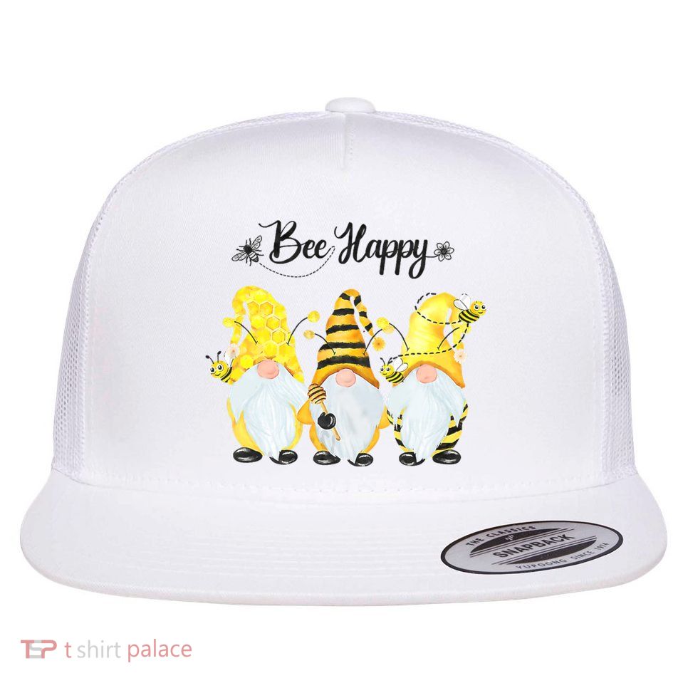 Bee Happy Bee Gnome Spring Flatbill Hat
