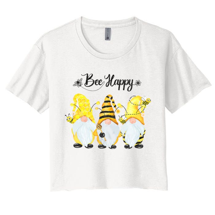 Bee Happy Bee Gnome Spring Women's Crop Top Tee