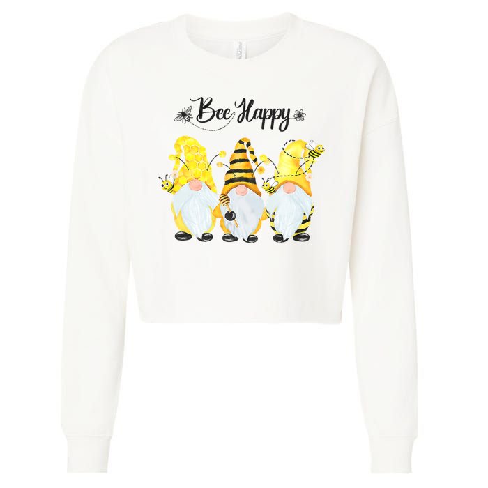 Bee Happy Bee Gnome Spring Cropped Pullover Crew