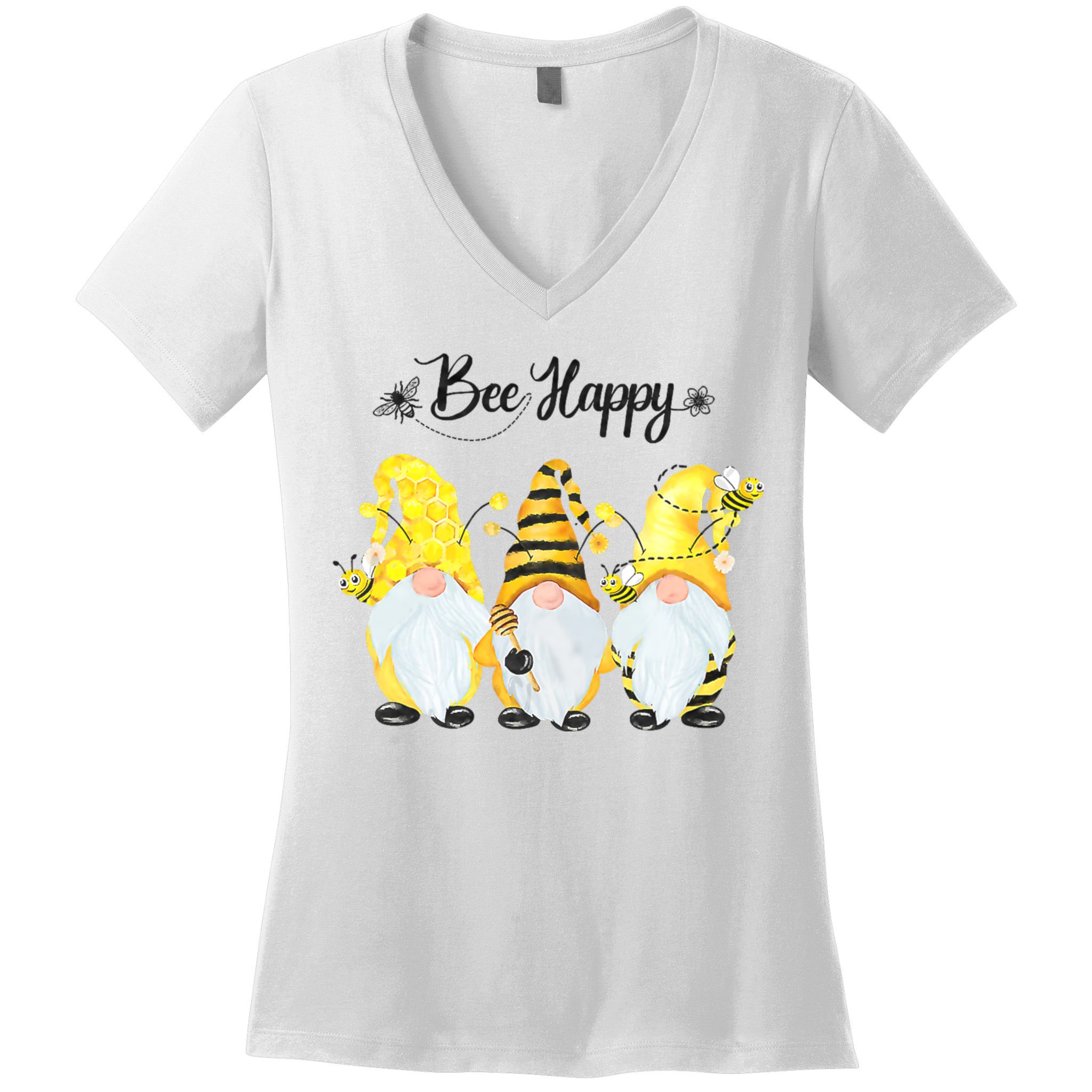 Bee Happy Bee Gnome Spring Women's V-Neck T-Shirt