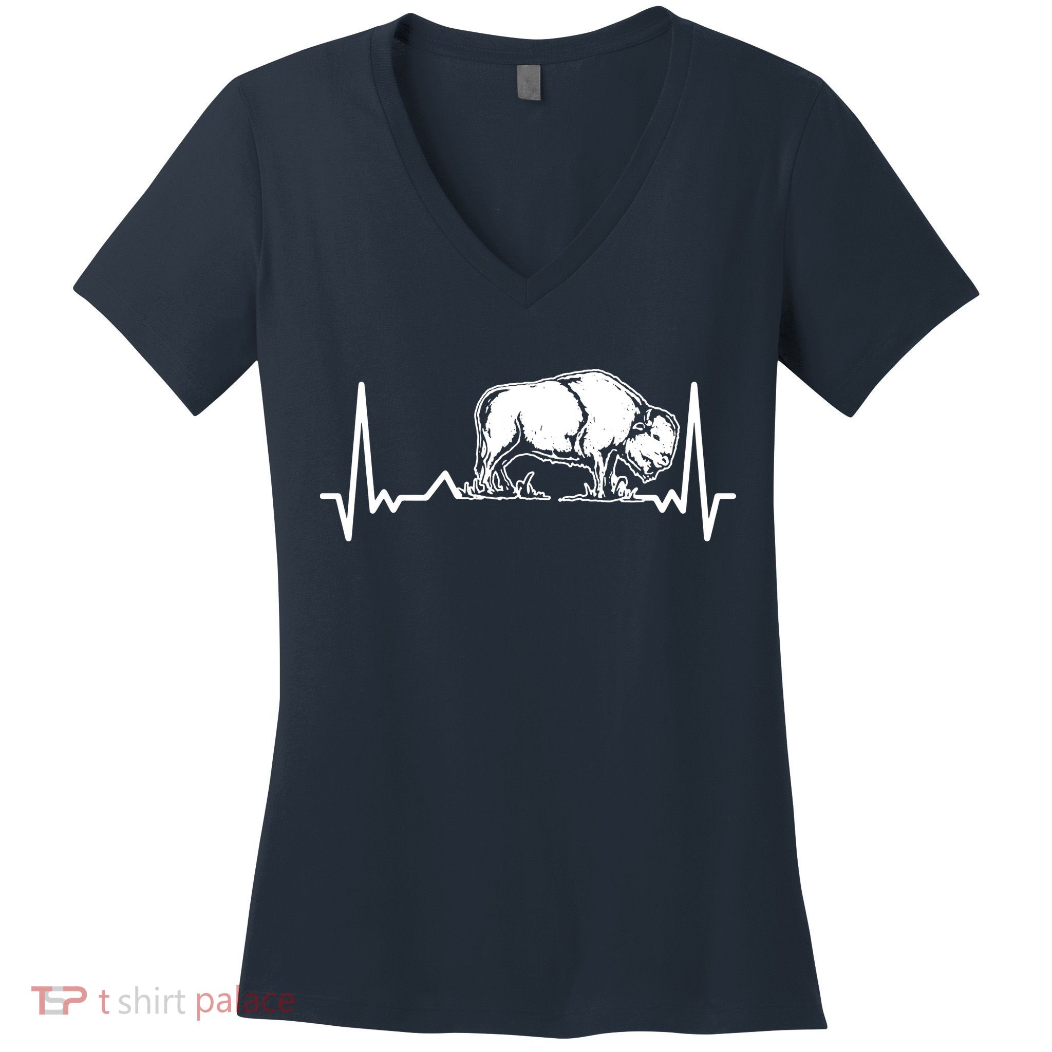 Bison Heartbeat Buffalo Women's V-Neck T-Shirt