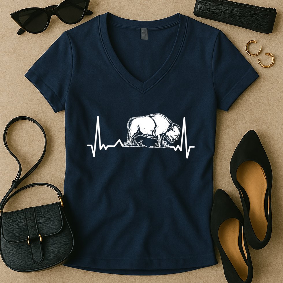 Bison Heartbeat Buffalo Women's V-Neck T-Shirt