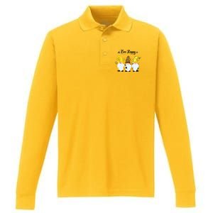 Bee Happy Bee Gnome Spring Performance Long Sleeve Polo