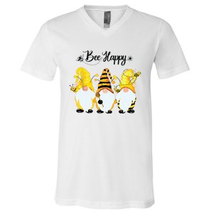 Bee Happy Bee Gnome Spring V-Neck T-Shirt