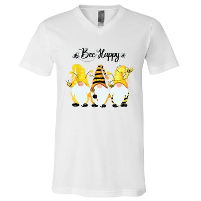 Bee Happy Bee Gnome Spring V-Neck T-Shirt