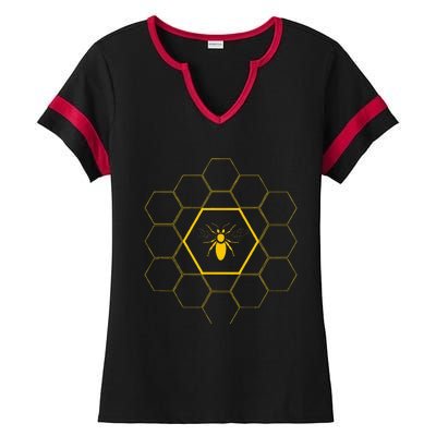 Bee Honeycomb Beekeeper Beekeeping Ladies Halftime Notch Neck Tee