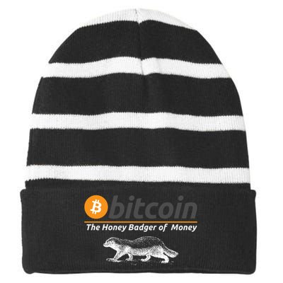 Bitcoin Honey Badger Of Money, Bitcoin Crypto, Bitcoin Blockchain Striped Beanie with Solid Band