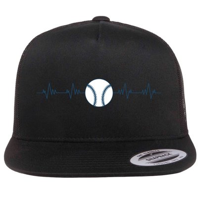 Baseball Heartbeat Flat Bill Trucker Hat