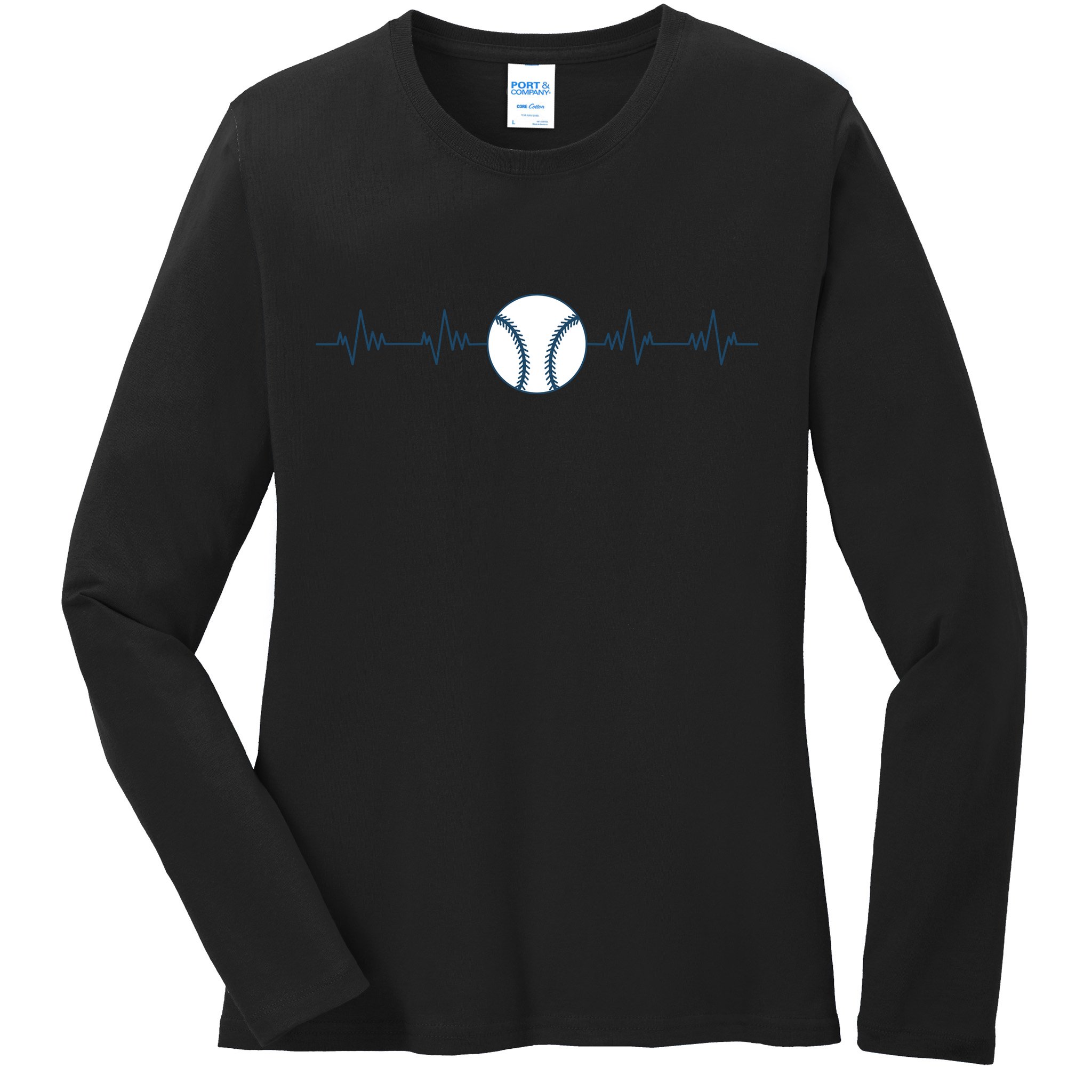 Baseball Heartbeat Ladies Long Sleeve Shirt