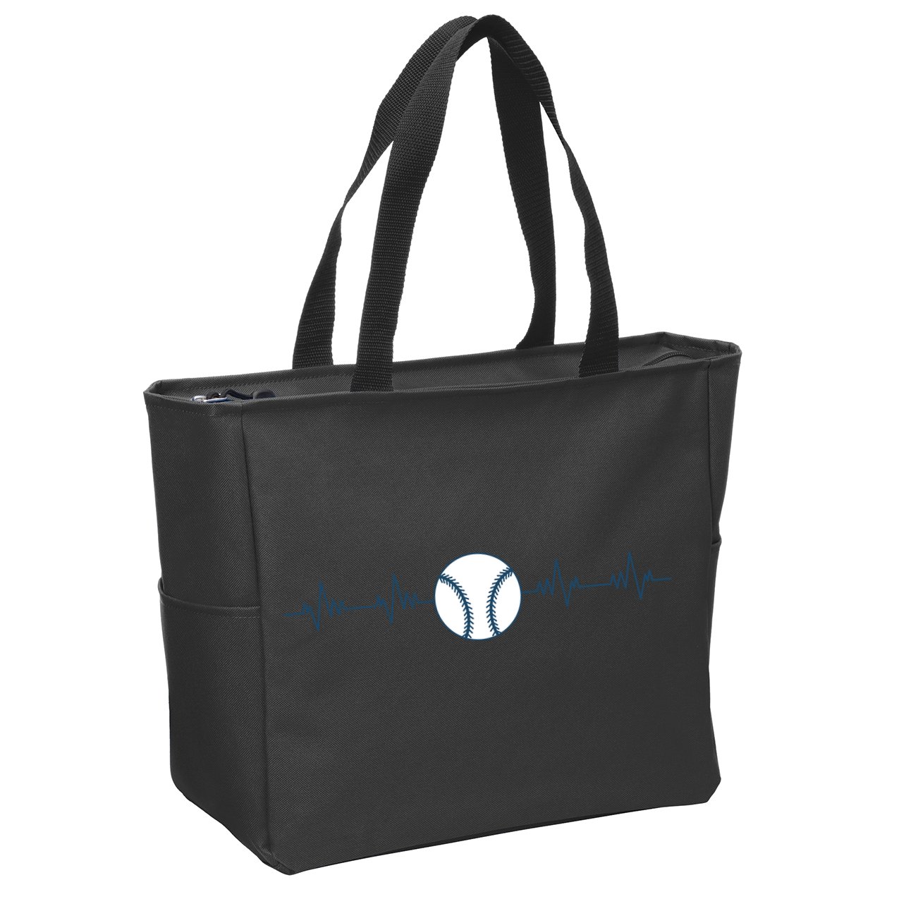 Baseball Heartbeat Zip Tote Bag