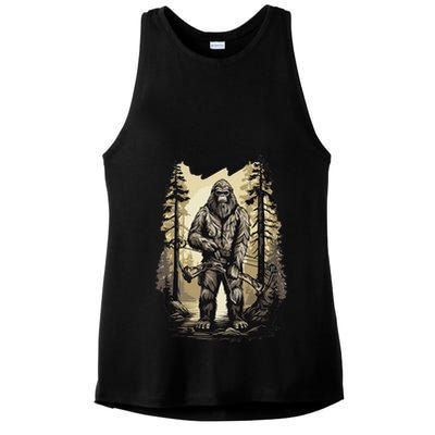 Bow Hunting Bigfoot Funny Bow Hunting Sasquatch Hunting Ladies PosiCharge Tri-Blend Wicking Tank