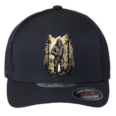 Bow Hunting Bigfoot Funny Bow Hunting Sasquatch Hunting Flexfit Unipanel Trucker Cap