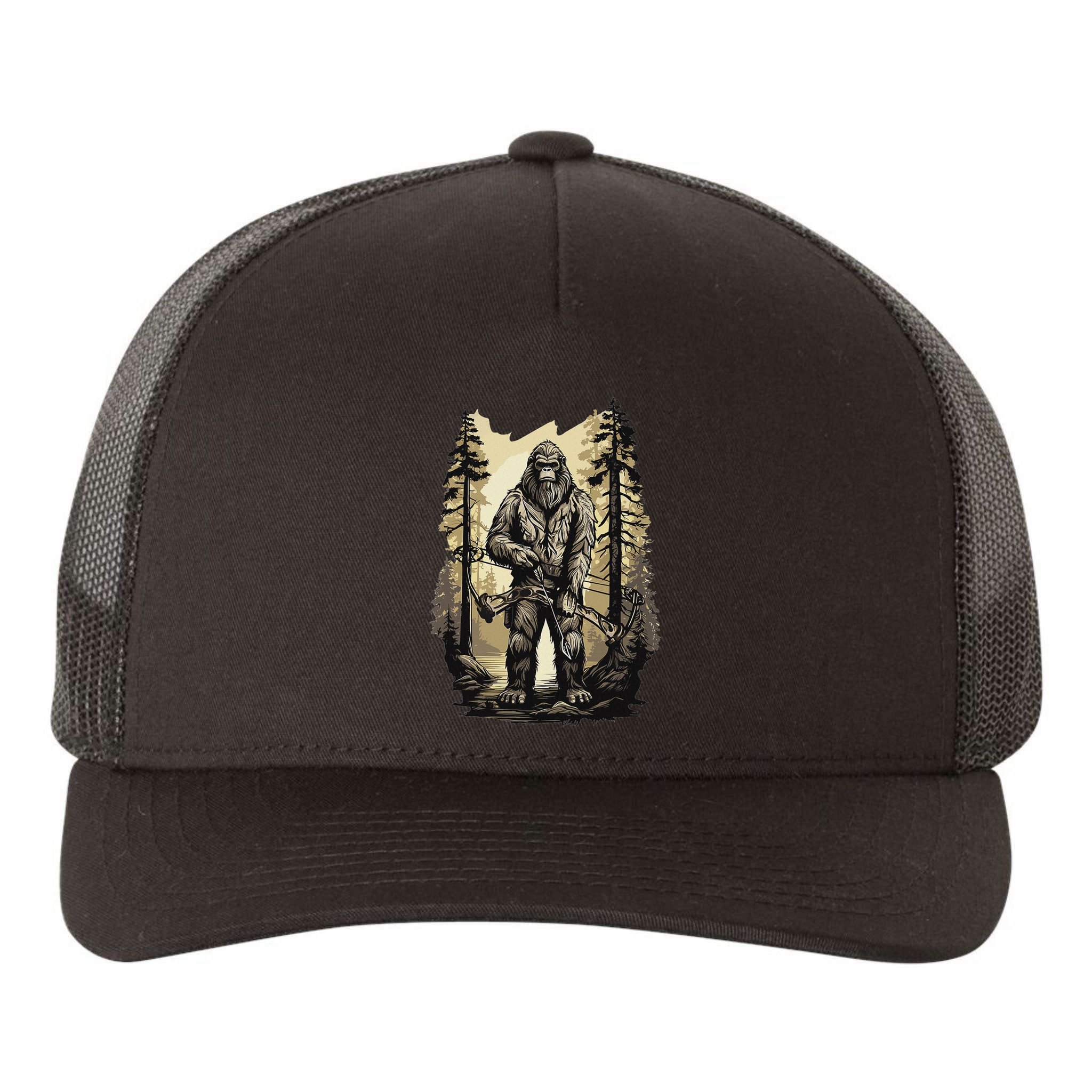 Bow Hunting Bigfoot Funny Bow Hunting Sasquatch Hunting Yupoong Adult 5-Panel Trucker Hat