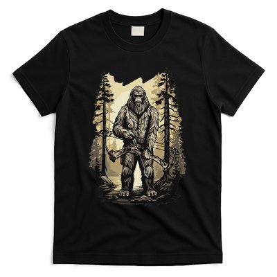 Bow Hunting Bigfoot Funny Bow Hunting Sasquatch Hunting T-Shirt