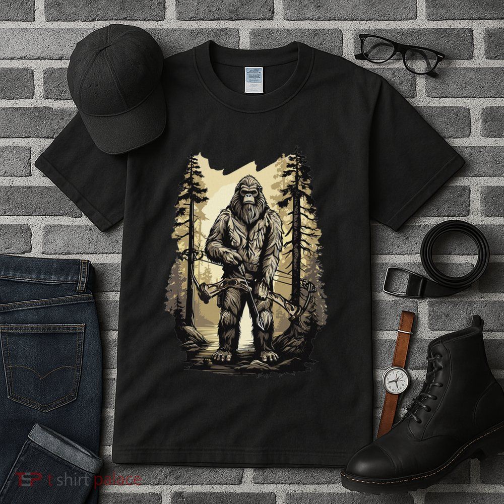 Bow Hunting Bigfoot Funny Bow Hunting Sasquatch Hunting Tall T-Shirt